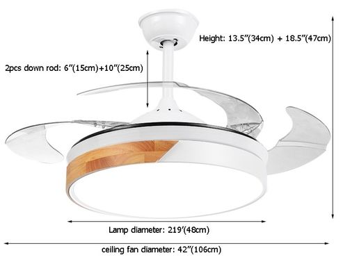 εισελκόμενος κρυστάλλου 42inch 220v ανώτατος ανεμιστήρας λεπίδων ανώτατων ανεμιστήρων κρυμμένος με το φως