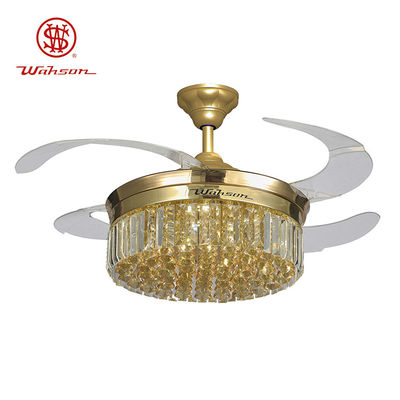 Lampshade κρυστάλλου εισελκόμενο φως ανώτατων ανεμιστήρων 36W των σιωπηλών οδηγήσεων με το δίπλωμα των λεπίδων