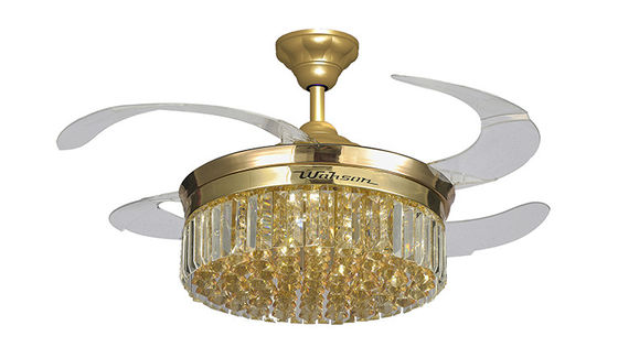 Lampshade κρυστάλλου εισελκόμενο φως ανώτατων ανεμιστήρων 36W των σιωπηλών οδηγήσεων με το δίπλωμα των λεπίδων