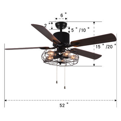 52 Vane 18w ίντσας διακοσμητικό 5 φως ανώτατων ανεμιστήρων αλυσίδων τραβήγματος