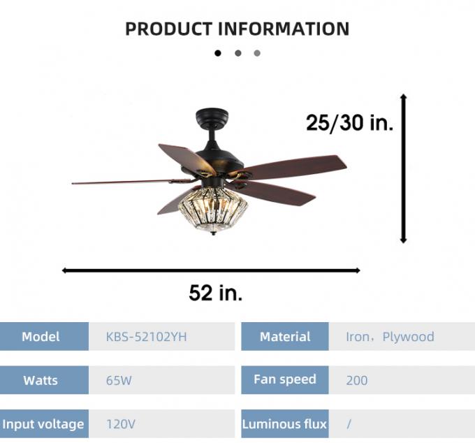 Υψηλός σίδηρος 52Inch 5 προϊόντων εσωτερικός οδηγημένος ανώτατος ανεμιστήρας τραπεζαριών λεπίδων διακοσμητικός με το φως