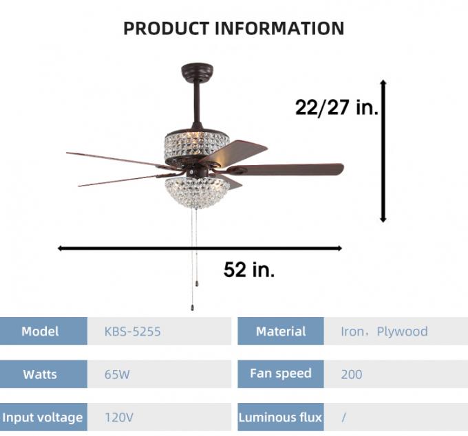 Έξοχος φωτεινός σίδηρος 52Inch 5 διακοσμητικό εσωτερικό βιομηχανικό οδηγημένο φως ανώτατων ανεμιστήρων λεπίδων